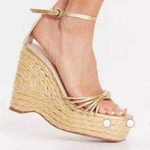 New Simmi London Nadir Skinny Strap Espadrille Wedge Sandals Gold Size 9